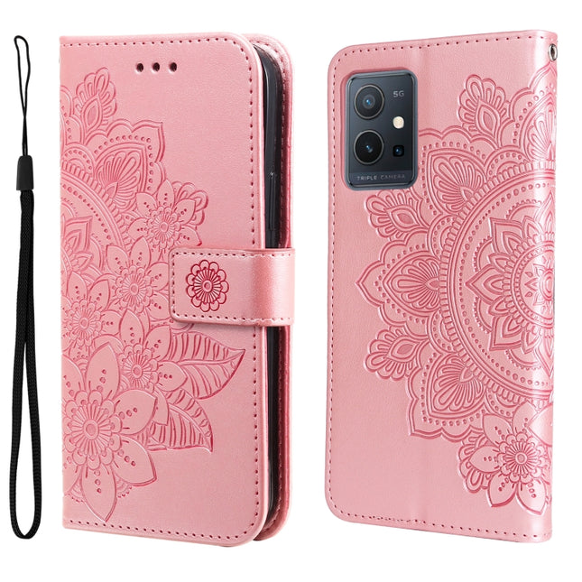 7-petal Flowers Embossing Pattern Horizontal Flip Leather Case, For vivo Y55 5G/Y75 5G/T1 5G