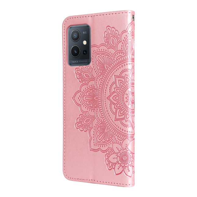 7-petal Flowers Embossing Pattern Horizontal Flip Leather Case, For vivo Y55 5G/Y75 5G/T1 5G