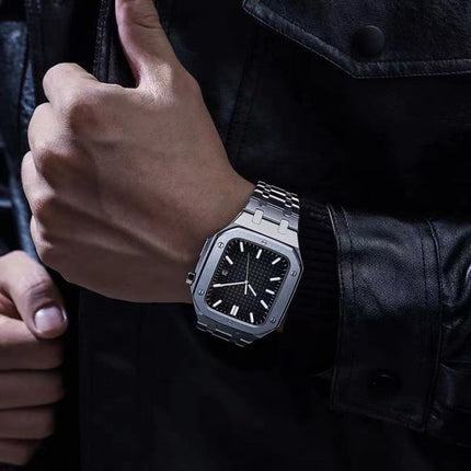 Integrated Oak Metal Watchband + Watch Case For Apple Watch Series 9 / 8 / 7 45mm