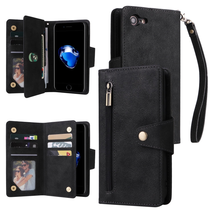 Rivet Buckle 9 Cards Three Fold Leather Phone Case, For iPhone 7/8/SE 2020, For iPhone 7 Plus/8 Plus, For iPhone 11, For iPhone 11 Pro, For iPhone 12, For iPhone 12 mini