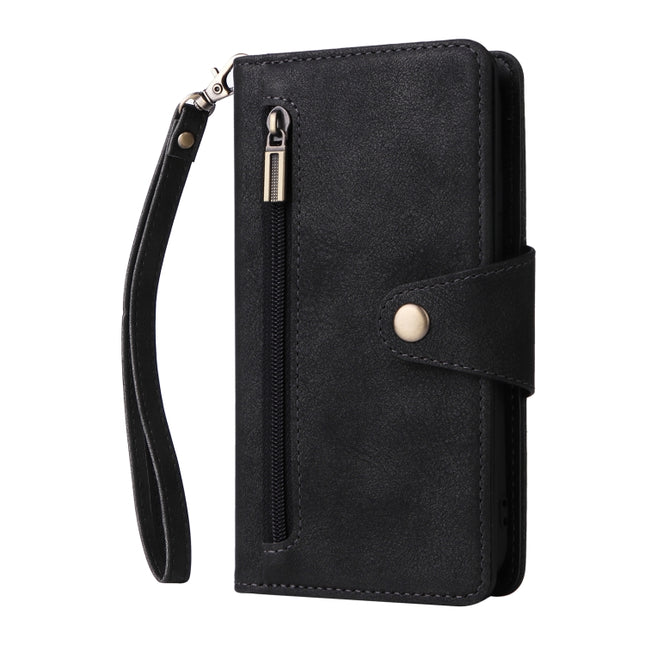 Rivet Buckle 9 Cards Three Fold Leather Phone Case