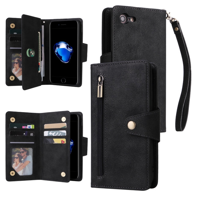 Rivet Buckle 9 Cards Three Fold Leather Phone Case