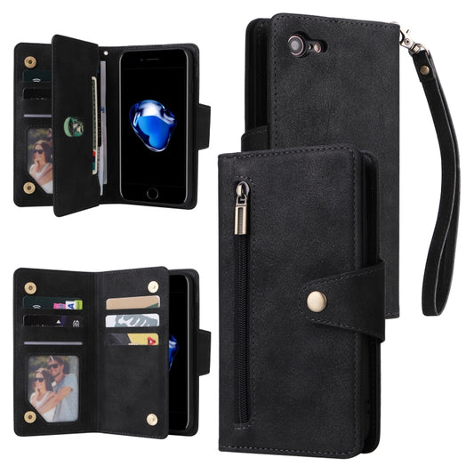 Rivet Buckle 9 Cards Three Fold Leather Phone Case, For iPhone 7/8/SE 2020, For iPhone 7 Plus/8 Plus, For iPhone 11, For iPhone 11 Pro, For iPhone 12, For iPhone 12 mini