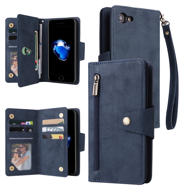 Rivet Buckle 9 Cards Three Fold Leather Phone Case