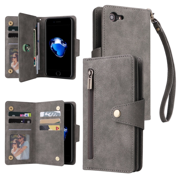 Rivet Buckle 9 Cards Three Fold Leather Phone Case