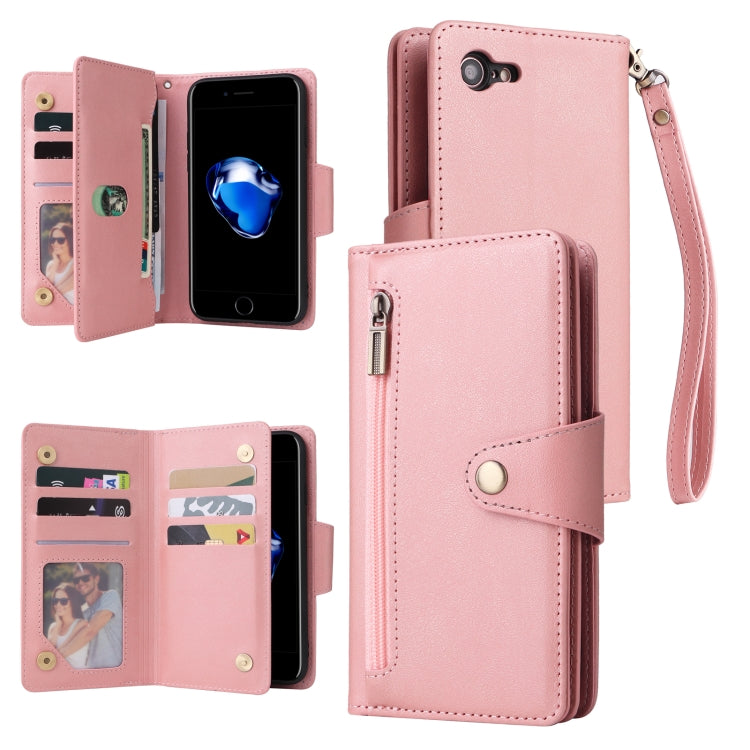 Rivet Buckle 9 Cards Three Fold Leather Phone Case