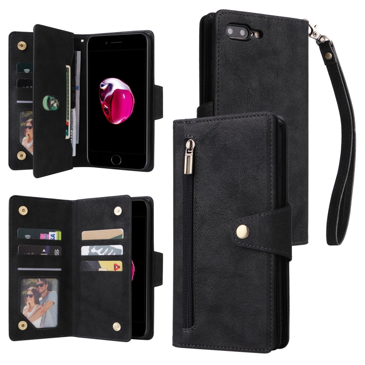 Rivet Buckle 9 Cards Three Fold Leather Phone Case