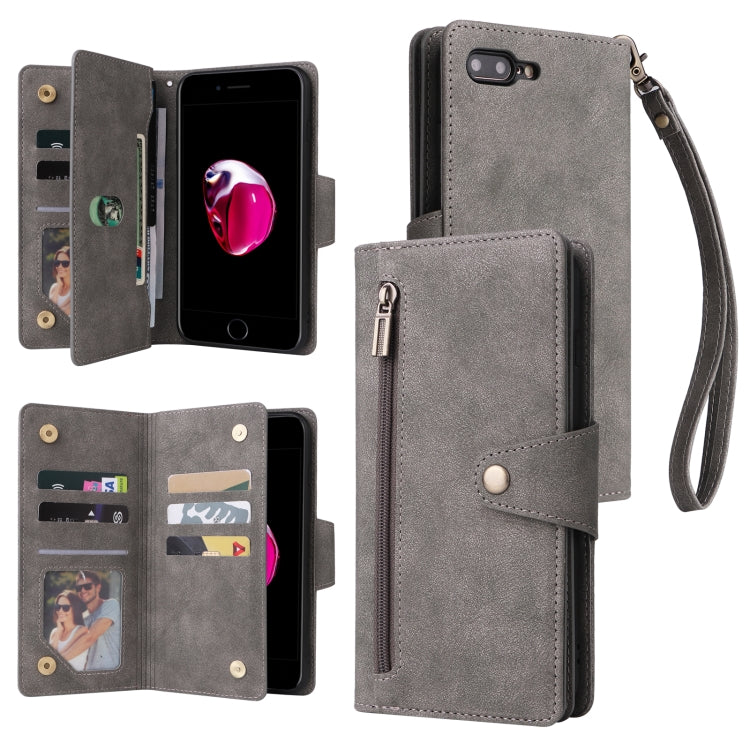 Rivet Buckle 9 Cards Three Fold Leather Phone Case