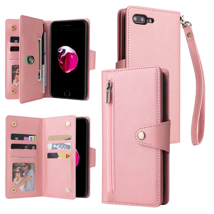 Rivet Buckle 9 Cards Three Fold Leather Phone Case, For iPhone 7/8/SE 2020, For iPhone 7 Plus/8 Plus, For iPhone 11, For iPhone 11 Pro