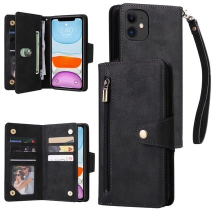 Rivet Buckle 9 Cards Three Fold Leather Phone Case, For iPhone 7/8/SE 2020, For iPhone 7 Plus/8 Plus, For iPhone 11, For iPhone 11 Pro