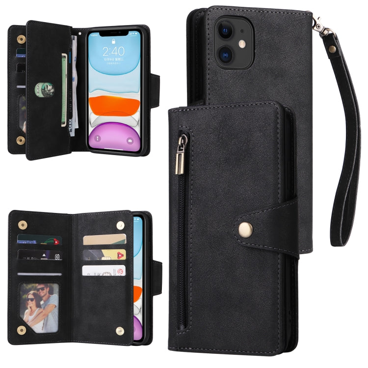 Rivet Buckle 9 Cards Three Fold Leather Phone Case
