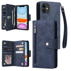 Rivet Buckle 9 Cards Three Fold Leather Phone Case, For iPhone 7/8/SE 2020, For iPhone 7 Plus/8 Plus, For iPhone 11, For iPhone 11 Pro, For iPhone 12, For iPhone 12 mini