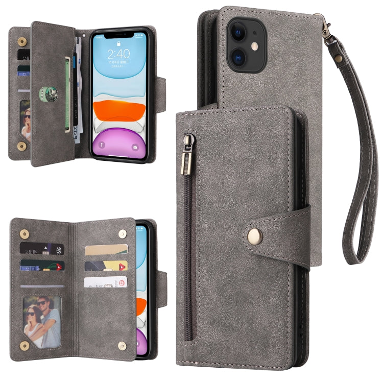 Rivet Buckle 9 Cards Three Fold Leather Phone Case