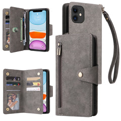 Rivet Buckle 9 Cards Three Fold Leather Phone Case, For iPhone 7/8/SE 2020, For iPhone 7 Plus/8 Plus, For iPhone 11, For iPhone 11 Pro, For iPhone 12, For iPhone 12 mini