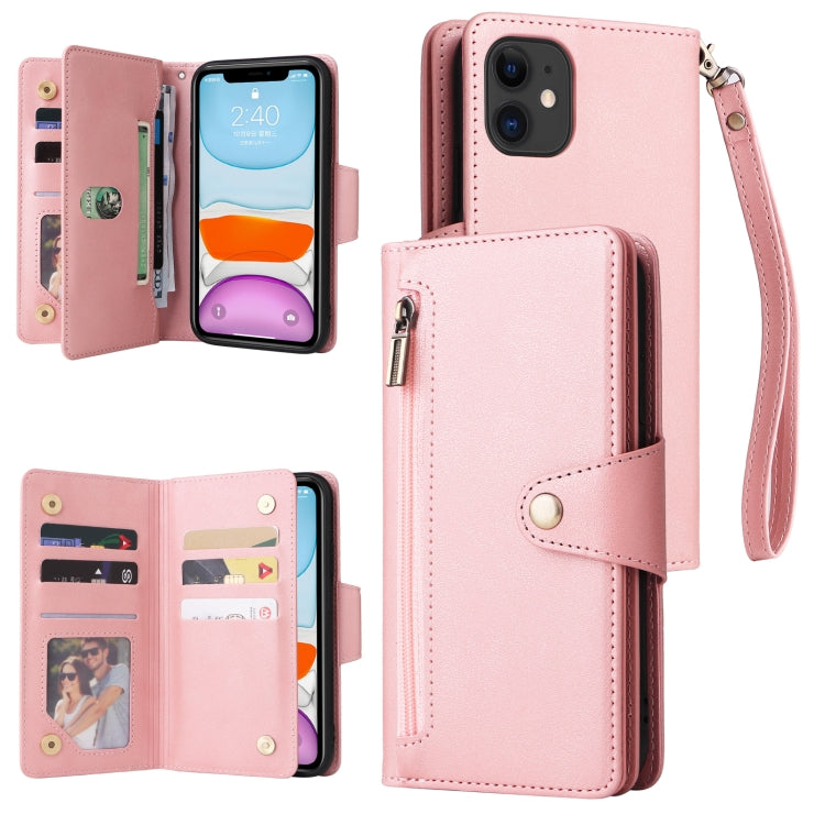 Rivet Buckle 9 Cards Three Fold Leather Phone Case