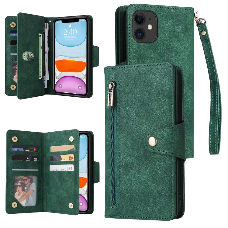 Rivet Buckle 9 Cards Three Fold Leather Phone Case