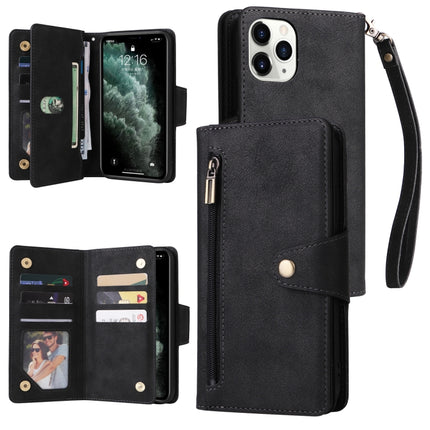 Rivet Buckle 9 Cards Three Fold Leather Phone Case, For iPhone 7/8/SE 2020, For iPhone 7 Plus/8 Plus, For iPhone 11, For iPhone 11 Pro