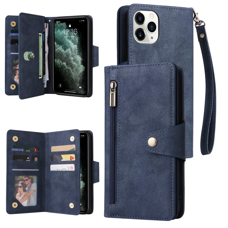 Rivet Buckle 9 Cards Three Fold Leather Phone Case