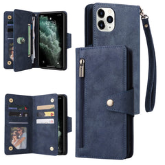 Rivet Buckle 9 Cards Three Fold Leather Phone Case, For iPhone 7/8/SE 2020, For iPhone 7 Plus/8 Plus, For iPhone 11, For iPhone 11 Pro, For iPhone 12, For iPhone 12 mini