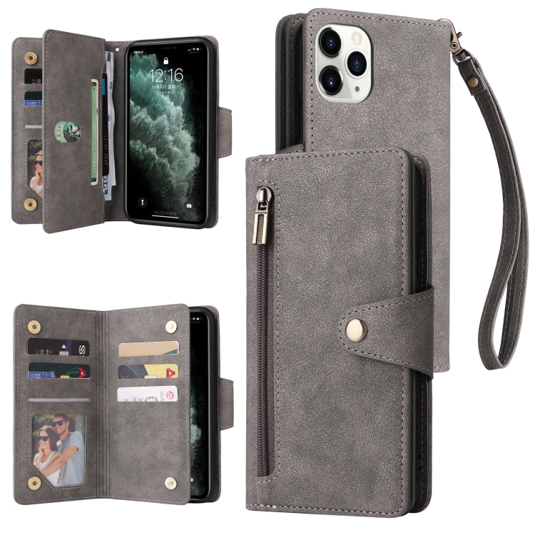 Rivet Buckle 9 Cards Three Fold Leather Phone Case