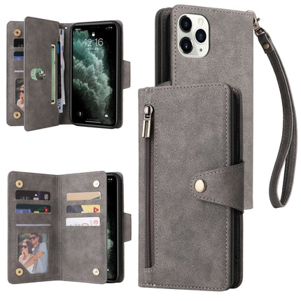 Rivet Buckle 9 Cards Three Fold Leather Phone Case, For iPhone 7/8/SE 2020, For iPhone 7 Plus/8 Plus, For iPhone 11, For iPhone 11 Pro