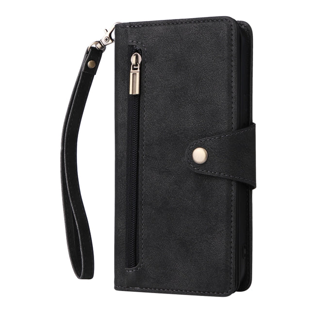 Rivet Buckle 9 Cards Three Fold Leather Phone Case
