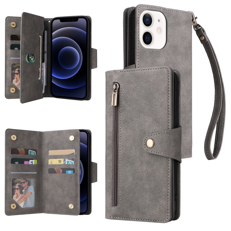 Dreifach gefaltete Leder-Telefonhülle mit Nietenschnalle und 9 Karten, für iPhone 12 Pro Max, für iPhone 13 Mini, für iPhone X/XS, für iPhone XR, für iPhone XS Max, für iPhone 11 Pro Max