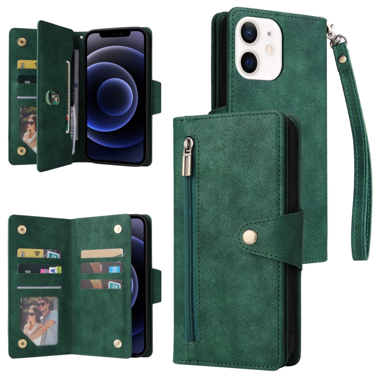 Dreifach gefaltete Leder-Telefonhülle mit Nietenschnalle und 9 Karten, für iPhone 12 Pro Max, für iPhone 13 Mini, für iPhone X/XS, für iPhone XR, für iPhone XS Max, für iPhone 11 Pro Max