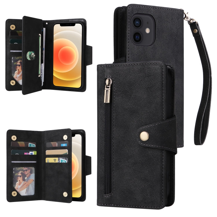 Dreifach gefaltete Leder-Telefonhülle mit Nietenschnalle und 9 Karten, für iPhone 12 Pro Max, für iPhone 13 Mini, für iPhone X/XS, für iPhone XR, für iPhone XS Max, für iPhone 11 Pro Max
