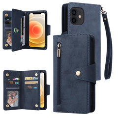 Rivet Buckle 9 Cards Three Fold Leather Phone Case, For iPhone 7/8/SE 2020, For iPhone 7 Plus/8 Plus, For iPhone 11, For iPhone 11 Pro, For iPhone 12, For iPhone 12 mini