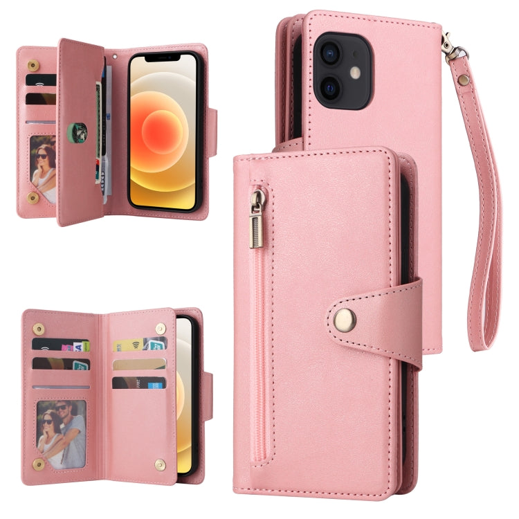 Dreifach gefaltete Leder-Telefonhülle mit Nietenschnalle und 9 Karten, für iPhone 12 Pro Max, für iPhone 13 Mini, für iPhone X/XS, für iPhone XR, für iPhone XS Max, für iPhone 11 Pro Max