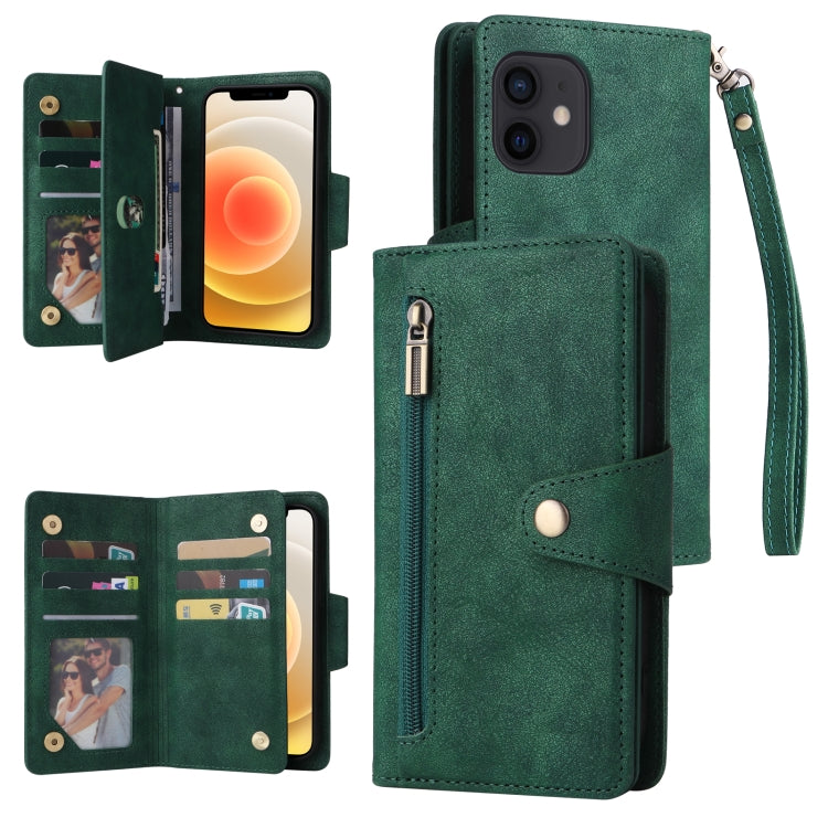 Dreifach gefaltete Leder-Telefonhülle mit Nietenschnalle und 9 Karten, für iPhone 12 Pro Max, für iPhone 13 Mini, für iPhone X/XS, für iPhone XR, für iPhone XS Max, für iPhone 11 Pro Max