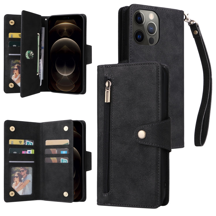 Dreifach gefaltete Leder-Telefonhülle mit Nietenschnalle und 9 Karten, für iPhone 12 Pro Max, für iPhone 13 Mini, für iPhone X/XS, für iPhone XR, für iPhone XS Max, für iPhone 11 Pro Max