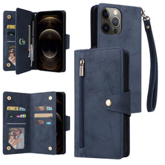 Rivet Buckle 9 Cards Three Fold Leather Phone Case, For iPhone 12 Pro Max, For iPhone 13 mini, For iPhone X/XS, For iPhone XR, For iPhone XS Max, For iPhone 11 Pro Max