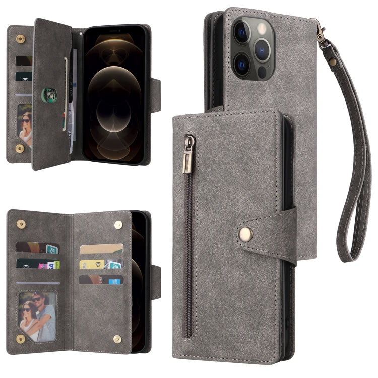 Dreifach gefaltete Leder-Telefonhülle mit Nietenschnalle und 9 Karten, für iPhone 12 Pro Max, für iPhone 13 Mini, für iPhone X/XS, für iPhone XR, für iPhone XS Max, für iPhone 11 Pro Max