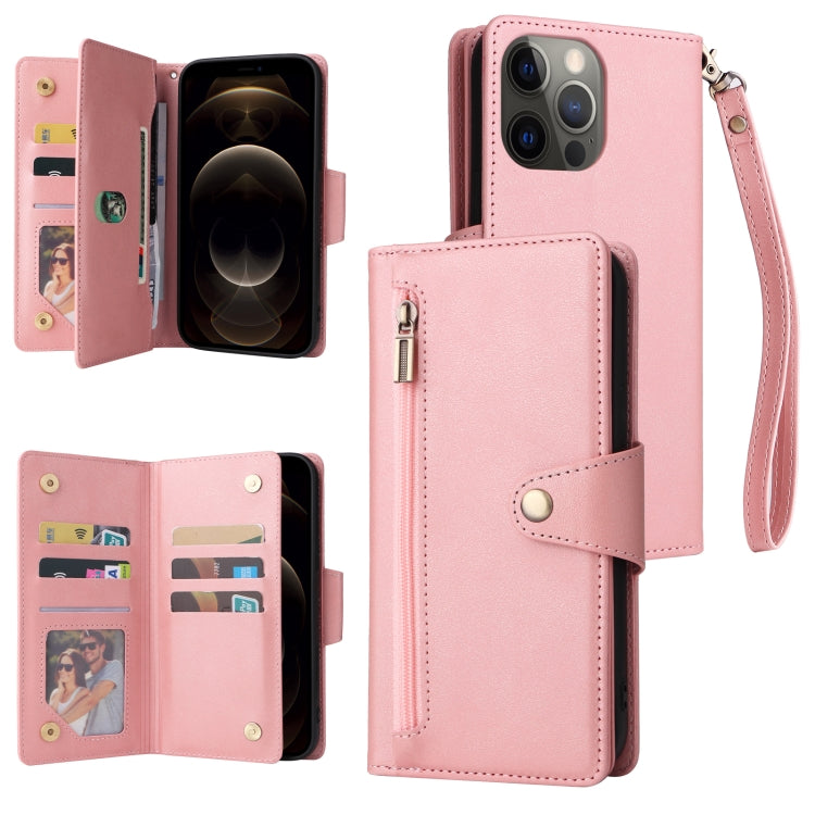 Dreifach gefaltete Leder-Telefonhülle mit Nietenschnalle und 9 Karten, für iPhone 12 Pro Max, für iPhone 13 Mini, für iPhone X/XS, für iPhone XR, für iPhone XS Max, für iPhone 11 Pro Max