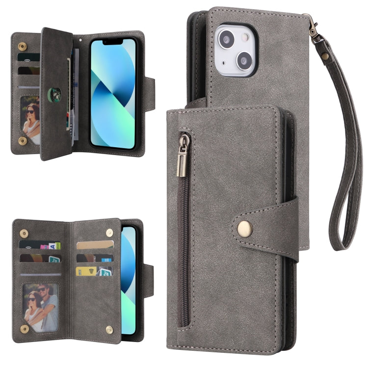 Dreifach gefaltete Leder-Telefonhülle mit Nietenschnalle und 9 Karten, für iPhone 12 Pro Max, für iPhone 13 Mini, für iPhone X/XS, für iPhone XR, für iPhone XS Max, für iPhone 11 Pro Max
