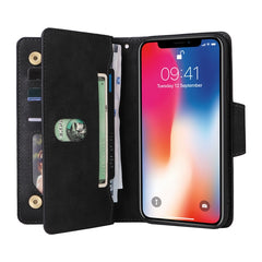 Rivet Buckle 9 Cards Three Fold Leather Phone Case