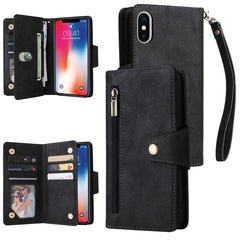 Rivet Buckle 9 Cards Three Fold Leather Phone Case, For iPhone 12 Pro Max, For iPhone 13 mini, For iPhone X/XS, For iPhone XR, For iPhone XS Max, For iPhone 11 Pro Max