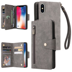 Rivet Buckle 9 Cards Three Fold Leather Phone Case, For iPhone 12 Pro Max, For iPhone 13 mini, For iPhone X/XS, For iPhone XR, For iPhone XS Max, For iPhone 11 Pro Max