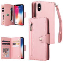 Rivet Buckle 9 Cards Three Fold Leather Phone Case, For iPhone 12 Pro Max, For iPhone 13 mini, For iPhone X/XS, For iPhone XR, For iPhone XS Max, For iPhone 11 Pro Max