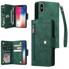 Rivet Buckle 9 Cards Three Fold Leather Phone Case, For iPhone 12 Pro Max, For iPhone 13 mini, For iPhone X/XS, For iPhone XR, For iPhone XS Max, For iPhone 11 Pro Max