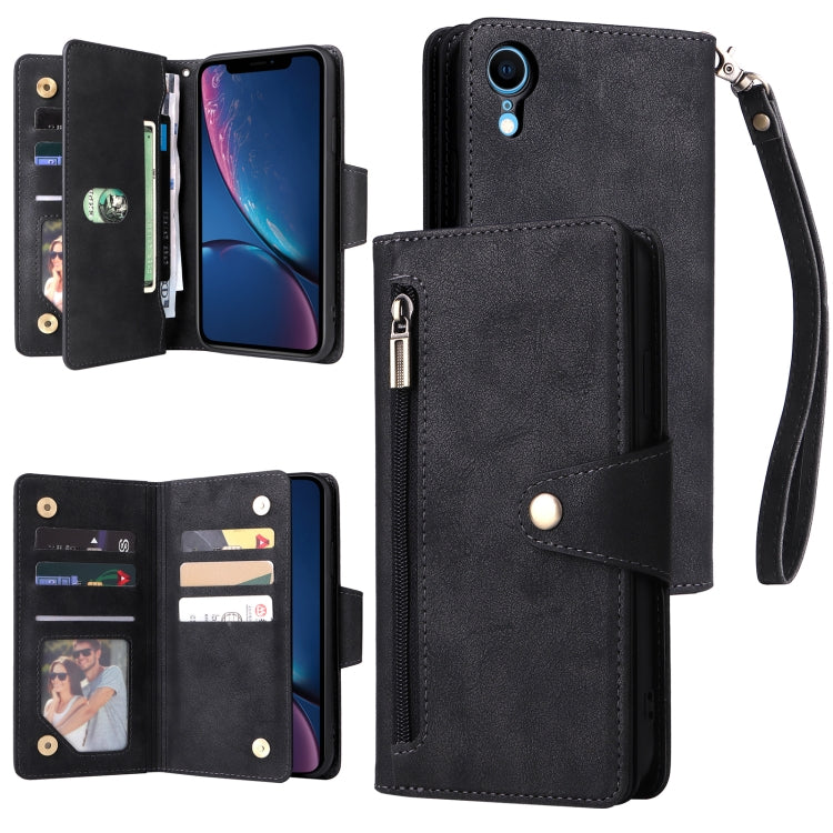 Rivet Buckle 9 Cards Three Fold Leather Phone Case