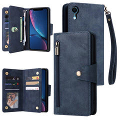 Rivet Buckle 9 Cards Three Fold Leather Phone Case, For iPhone 12 Pro Max, For iPhone 13 mini, For iPhone X/XS, For iPhone XR, For iPhone XS Max, For iPhone 11 Pro Max