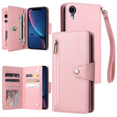 Rivet Buckle 9 Cards Three Fold Leather Phone Case, For iPhone 12 Pro Max, For iPhone 13 mini, For iPhone X/XS, For iPhone XR, For iPhone XS Max, For iPhone 11 Pro Max