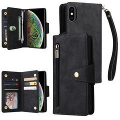 Rivet Buckle 9 Cards Three Fold Leather Phone Case, For iPhone 12 Pro Max, For iPhone 13 mini, For iPhone X/XS, For iPhone XR, For iPhone XS Max, For iPhone 11 Pro Max