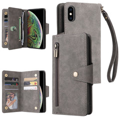 Rivet Buckle 9 Cards Three Fold Leather Phone Case, For iPhone 12 Pro Max, For iPhone 13 mini, For iPhone X/XS, For iPhone XR, For iPhone XS Max, For iPhone 11 Pro Max