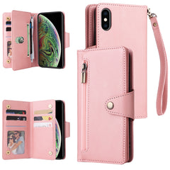 Rivet Buckle 9 Cards Three Fold Leather Phone Case, For iPhone 12 Pro Max, For iPhone 13 mini, For iPhone X/XS, For iPhone XR, For iPhone XS Max, For iPhone 11 Pro Max