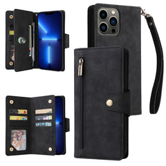 Rivet Buckle 9 Cards Three Fold Leather Phone Case, For iPhone 13 Pro, For iPhone 13 Pro Max