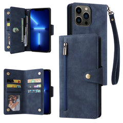 Rivet Buckle 9 Cards Three Fold Leather Phone Case, For iPhone 13 Pro, For iPhone 13 Pro Max